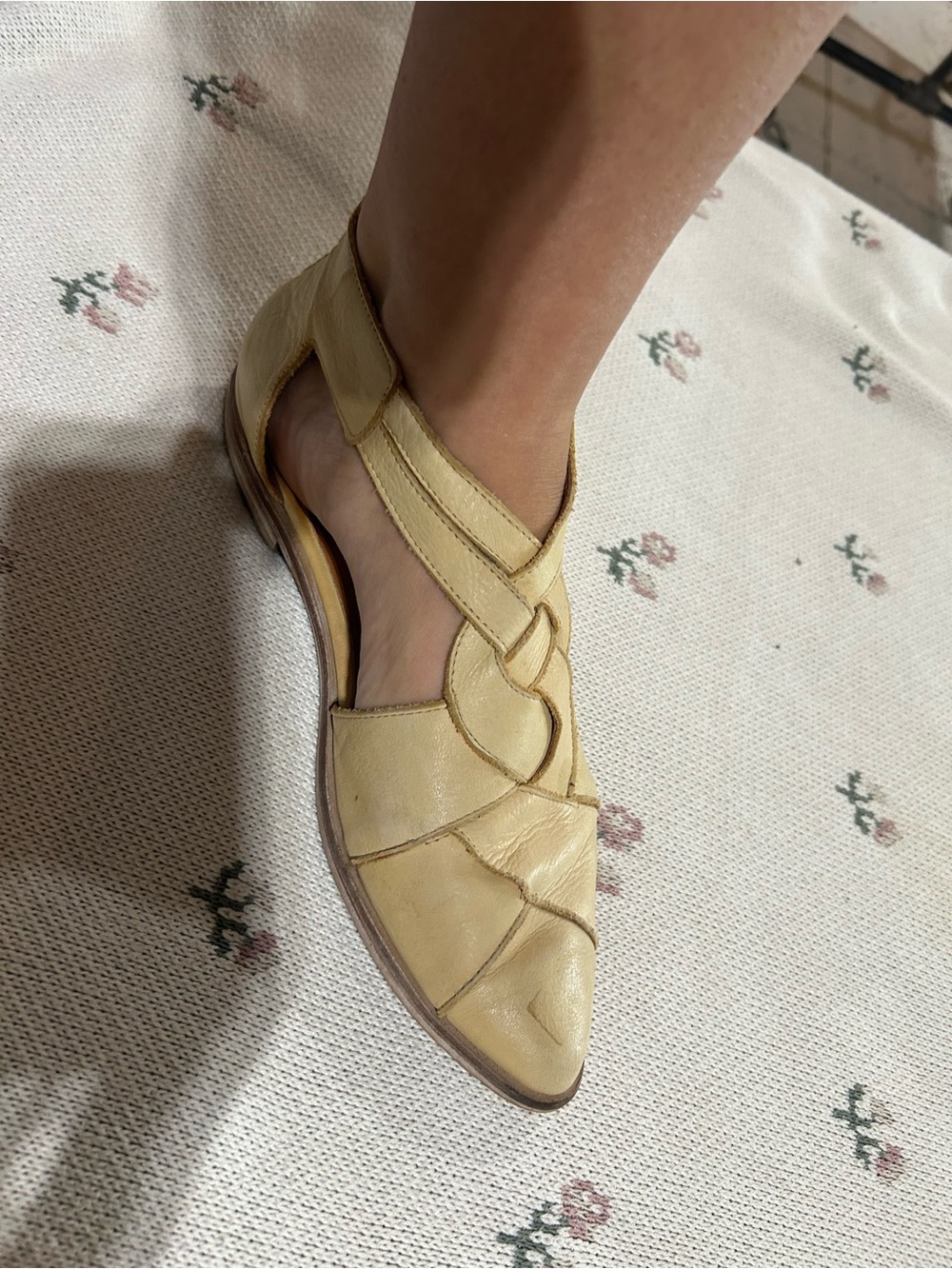 Free People Pale Yellow Leather Cutout Espadrille Sandal
